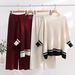 European And American Cross-border Knitted Two-piece Set For Women, Slimming Wide-leg Pants, Tight-fitting Long-sleeve_ecoleips.com