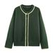 Vintage Versatile Contrasting Color Edge Dark Green Knitted Sweater_ecoleips.com