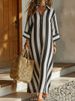 Women's Striped Print Long Shirt Dress Casual Loose Fit Zipper Closure Thin Spring Summer Fashion Style_ecoleips.com