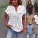 Women's Clothing Summer Casual Solid Color V Neck Short Sleeve Shirt High-Quality Materia_ecoleips.com