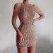 Women's Clothing New Fashion Halter Neck Sexy Crystal Tassel Hip Sequin Dress Mid Waist Evening Dress_ecoleips.com