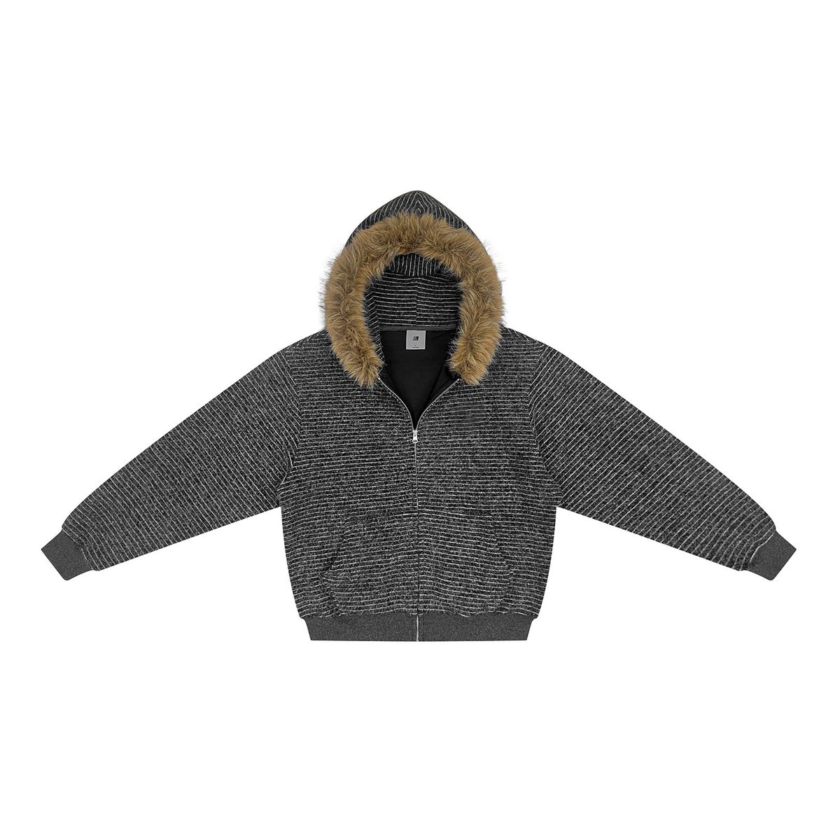 Women's Striped Hooded Zip-Up Sweatshirt – Detachable Faux Fur Trim, Lightweight & Fleece-Lined Options, Oversized Streetwear Style_ecoleips.com