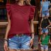 Women's Pleated Shoulder Ruffle Sleeve T-Shirt Short Sleeve Solid Color Top New Style_ecoleips.com