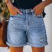K Large High Waisted Fringed Ripped Denim Shorts For Women_ecoleips.com