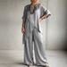 Summer Women's Satin Two-Piece Set Round Neck Loose Fit Casual Irregular Hem Fashion_ecoleips.com