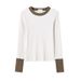 2025 #Superior Choice # Advanced Design Style Western Color Contrast T-Shirt Women's Long Sleeve 2025 Autumn New Cotton Base_ecoleips.com