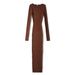European And American Style INS Hot Girl Stretchy Slim-fit Ribbed Geometric Pattern Knitted Bodycon Dress With Long_ecoleips.com