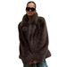 Women's Elegant Faux Fur Coat – Mid-Length Winter Jacket With Notched Collar, Eco-Friendly Plush Outerwear (Dark Brown, White, Beige, Black)_ecoleips.com