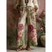 Elegant 3D Floral Print Straight Leg Women's Trousers Casual England Style Polyester Summer Pants Regular Fit_ecoleips.com