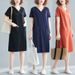 plus Size Women's Summer T-Shirt Dress Loose Korean Style Mid-Length V Neck Solid Color Slimming Short Sleeve for Curvy_ecoleips.com