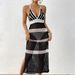 Women's Clothing Long Skirt Deep V Contrast Color Stitching Suspender Skirt Strap Slim Dress Beach Blouse_ecoleips.com