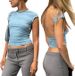 Aria Basics Aria Basics 2024 New European And American Fashion Backless Short-Sleeve T-Shirt, Sexy Stretchy Women's Top, Slim Fit, Round Neck_ecoleips.com