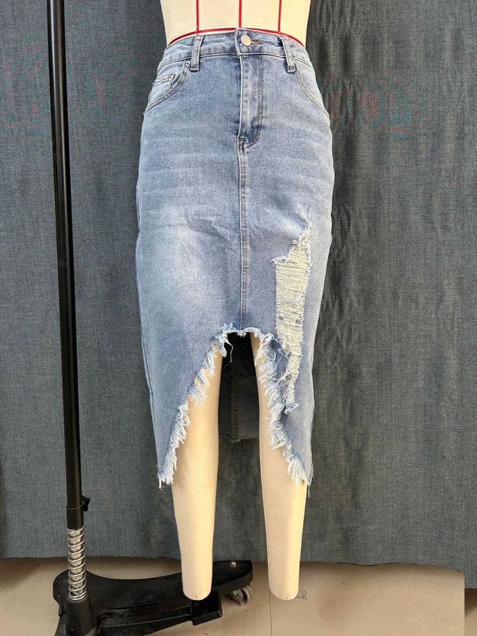 K Women's Half Skirt Denim Stretch Casual Distressed Simple Retro_ecoleips.com
