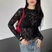 European And American Cross-border Ins 2026 New Women's Small Stand-up Collar Transparent Lace Tight-fitting_ecoleips.com