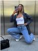 Women's Flared Denim Jeans – Trendy Wide-Leg Cotton Pants For Autumn Classic Washed Blue Hue_ecoleips.com