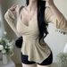 Sexy Long Sleeve T-Shirt Women's Cross V-neck Waist Cinched Body Shape Slim Fit Asymmetrical Top Early Autumn Fashion_ecoleips.com