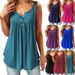 Women's Casual Ruffled Sleeveless T-Shirt Solid Color Mid-Length Button Vest Summer New Bestseller_ecoleips.com