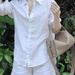 White High-end Linen Suit For Women, Summer Elegant Simple Casual Sun-protective Shirt And Shorts Two-piece Set_ecoleips.com