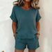 Women's Solid Color Loose Casual Two Piece Set European And American Style Summer New Arrival Short Sleeve Shorts Set_ecoleips.com