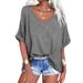 2025 Spring/Summer New Short Sleeved Summer Casual V-Neck Loose Top T-Shirt_ecoleips.com