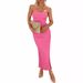 Women's Ribbed Bodycon Dress - Strapless Side Slit Maxi Dress (Summer Stretchy Long Dress Sexy Clubwear For Night Out & Special Occasions)_ecoleips.com