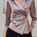 Elegant Asymmetrical Wrap Blouse – Solid Color Tied Waist Shirt For Women (Lavender, S-XXL)_ecoleips.com