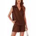 Women's 2-Piece Sleeveless Sportswear Set With Shorts And Pockets For Casual Athletic Wear_ecoleips.com