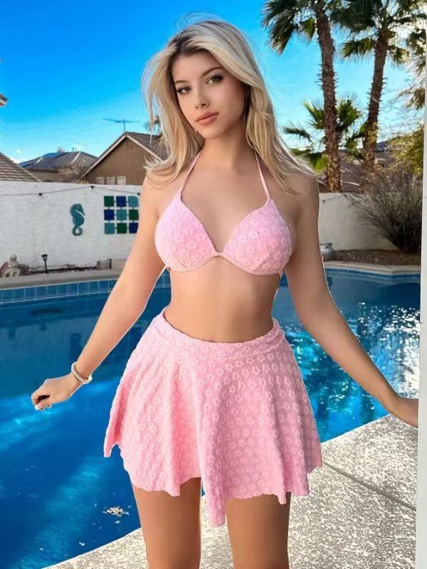 Women's Clothing Fashionable Bikini Set Women's Sexy Skirt Style Tie Neck Hanging Strap Swimsuit Polyester Fabric Bikini Set_ecoleips.com