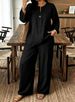 Women's Autumnal Two-Piece Suit Long Sleeved V-Neck Button down Shirt & Wide Leg Pants European American Style_ecoleips.com
