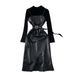 Slim-Fit Layering Set Pu Leather Strappy Dress High-Neck Top Black Bodycon Sexy Slit Detail Women's Clothing Dress_ecoleips.com