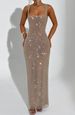 Elegant Sexy Double Shoulder Strap Sequined Mesh Dress Bodycon Evening Gown with Waist Cinching Pullover for Women_ecoleips.com