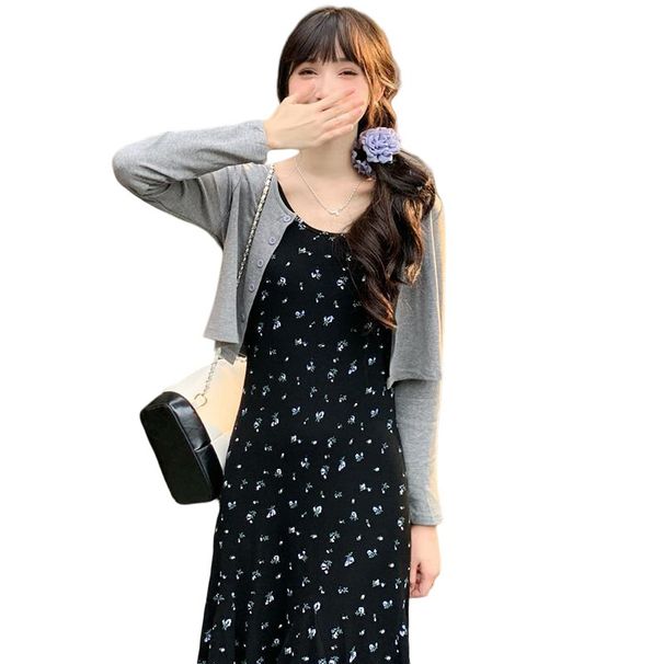 Summer New Floral Tank + Lazy Style Sunscreen Cardigan 2-Piece Maternity Dress_ecoleips.com