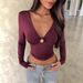 Women's Sophisticated V-Neck Long Sleeve T-Shirt Stretch Poly Blend Casual Wear Wrinkle Detail for Date Night_ecoleips.com