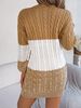 K Casual Colorblock Knit Sweater With Ruffle Sleeve For Women. No Necklace_ecoleips.com