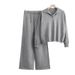 Solid Color Knit Lapel Top & Drawstring Wide Leg Pants Set - Comfortable Office & Casual Outfit For Women_ecoleips.com