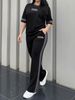 Women's Spring/Summer/Fall Two Piece Set Crew Neck Short Sleeve T-Shirt & Casual Elastic Waist Loose Fitting Trousers_ecoleips.com