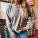 Women's Clothing V Neck Long Sleeved Embroidery Splicing Thread Sweatshirt_ecoleips.com