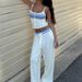 Women's Spring/Summer Knitted Two Piece Set Style Tie Up Striped Color Block Low Waisted Drawstring Casual Pants_ecoleips.com