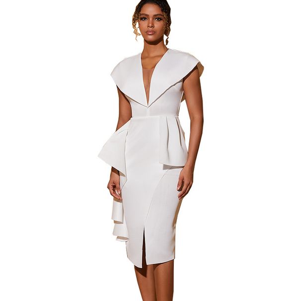 Women's Clothing Small Dress Space Layer Temperament Elegant V Neck Worry Free Slim Slit Dress_ecoleips.com