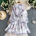 Romantic Ruffled Collar Long Sleeved Dress For Early Summer Sweet Youthful Style Tie Waist Slim Fit Printed Women's Dress_ecoleips.com
