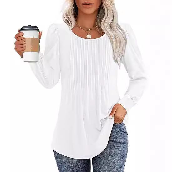 European American Cross-border Clothing: 2024 Autumn And Winter New Round-neck, Popular Long-sleeve Women's Top_ecoleips.com