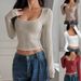 Women's Y2K Square Neck Long Sleeve T-Shirt Slimming Ribbed Base Layer Top Solid Color Autumn Style European And American Fashion_ecoleips.com