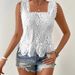 Women's Square Neck Lace Hollow Out Sleeveless Top Breathable Solid Color Summer Shirt Fashion Vest_ecoleips.com