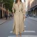 Spring Women's New Commuter Lace-up Solid Color Waist Long-sleeved Deep V Lapel Dress_ecoleips.com
