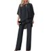 Women's Asymmetrical Wide-Leg Jumpsuit Set, Chic Solid Color Flowy Chiffon Two-Piece Outfit With 3/4 Sleeves_ecoleips.com