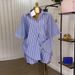 Women's Clothing Summer New Fashion Blue And White Striped Loose Shirt High Waist Wide Leg Shorts Suit_ecoleips.com
