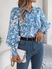 Elegant Color Block Floral Lantern Sleeve Collared Shirt Women's Spring Summer Top Real Shot_ecoleips.com