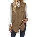 Corduroy Duster Vest For Women – Longline Button-Up Shacket With Lapel Collar, Casual Office Cardigan In Camel/, Polyester Layering Essential_ecoleips.com