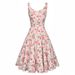 Cross-border Foreign Trade 1950s Retro Cocktail Party Ball Sleeveless Homecoming Summer Printed Button A-line Dress_ecoleips.com