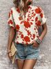 2025 Summer New Floral V-neck Batwing Casual Loose Women's Short Sleeve Shirt_ecoleips.com